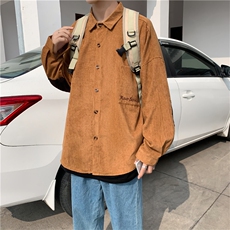 日系ins港风灯芯绒衬衫潮流帅气宽松长袖上衣秋季现货W1123-P36，男装衬衫，星座512-4