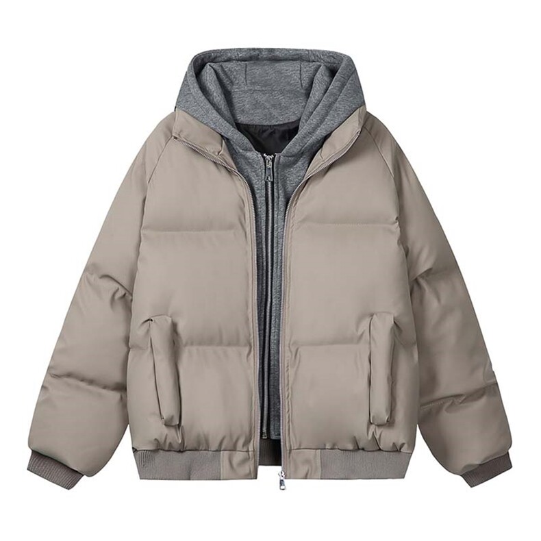 现货高品质重磅工艺美式高街假两件PU皮棉衣男女加厚棉服外套,男装棉衣,电商A486-1