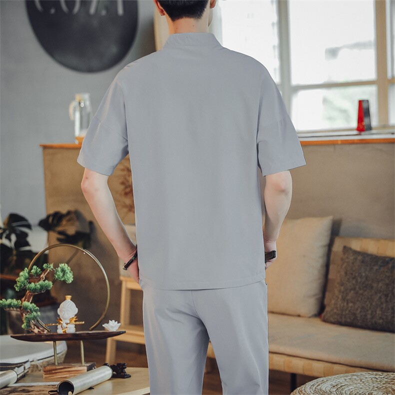 夏季套装男士两件套风复古唐装名族风T恤A334-TZ023-P55,男装民族服装,电商B339(原A334）