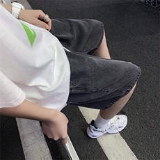 港风复古牛仔短裤男夏季潮牌ins宽松休闲五分裤A166-DK51-P30控45，男装牛仔裤，电商A166