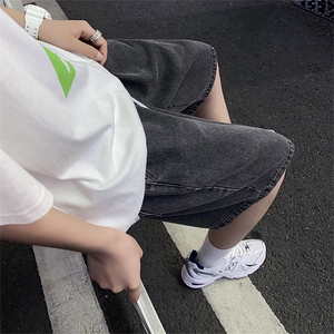 港风复古牛仔短裤男夏季潮牌ins宽松休闲五分裤A166-DK51-P30控45图片
