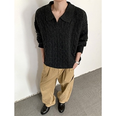 翻领麻花套头毛衣男秋冬慵懒风V领针织衫上衣MY0583-P68，男装针织衫/毛衣，星座308B-2