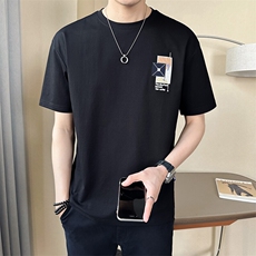 2025新款夏季男士短袖T恤潮牌贴布刺绣男装半袖A313-68238-P48，男装T恤，电商A313