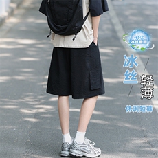 特批P25无差价夏季仿麻轻薄透气冰丝拼接纯色大码五分裤男DK5988，男装休闲裤，电商A001-1