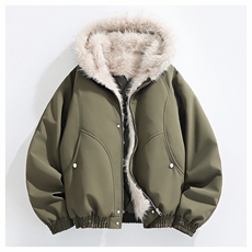 新款座山雕美式复古显高连帽棉服外套加绒毛领棉衣MY2585P100，男装棉衣，电商A128