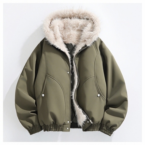 新款座山雕 美式复古显高连帽棉服外套加绒毛领棉衣MY2585 P100图片
