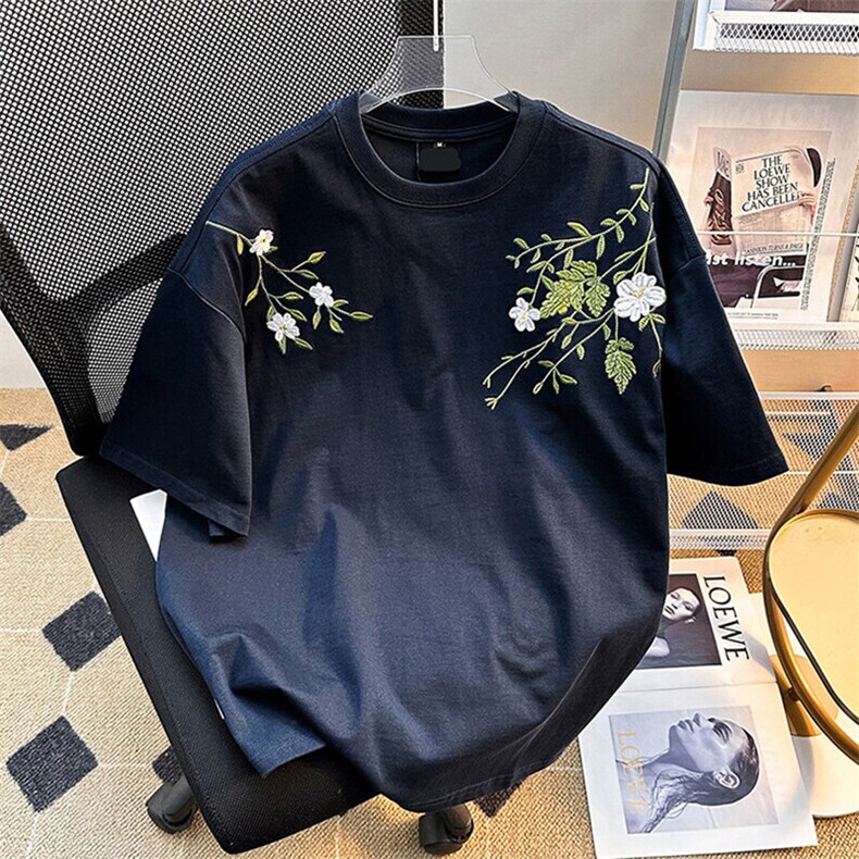万针全刺绣工艺高品质260克纯棉双纱美式宽松百搭短袖T恤特P33,男装T恤,电商A486