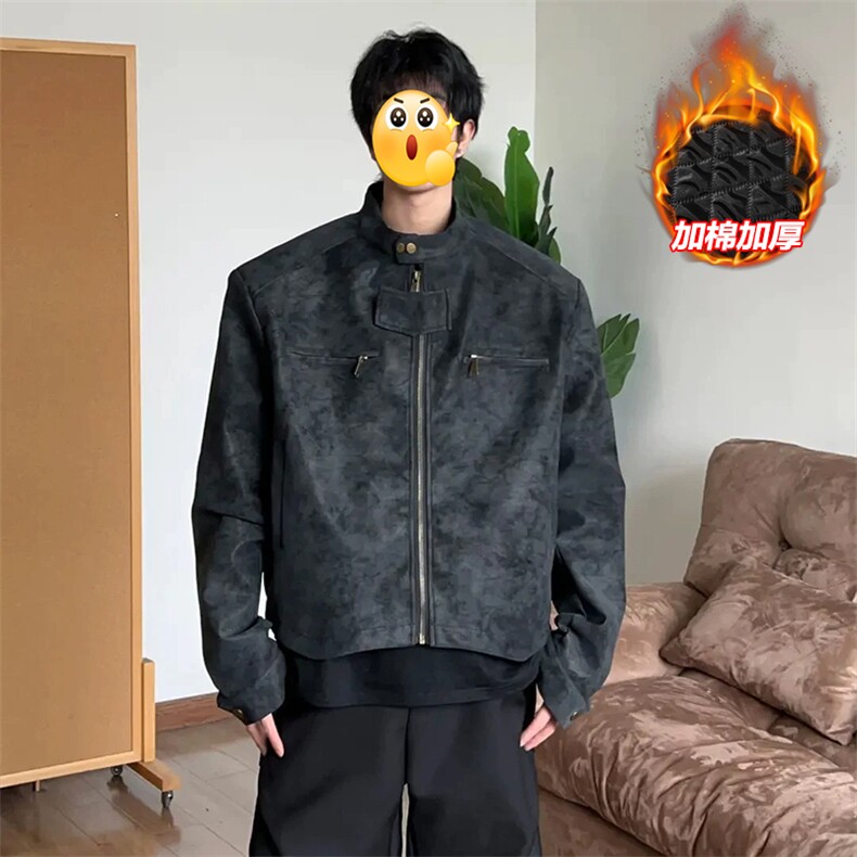 网图慎用PU皮衣大码立领加棉夹克外套男J5238J加棉-特批90控158,男装夹克,电商A001-1