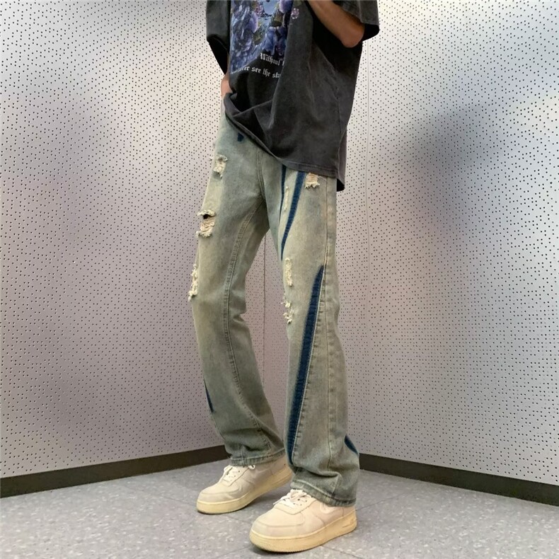 破洞牛仔裤男美式ins高街水洗痞帅裤子夏季薄款XK8027P50,男装牛仔裤,星座1116-2