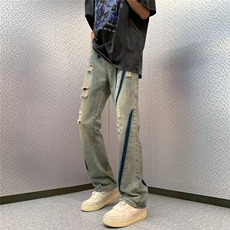 破洞牛仔裤男美式ins高街水洗痞帅裤子夏季薄款XK8027P50，男装牛仔裤，星座1116-2