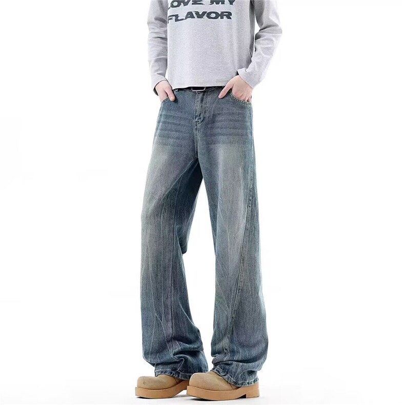 W11128-P43网图现货春季磨烂水洗复古牛仔裤cleanfit休闲长裤，男装牛仔裤，星座1608