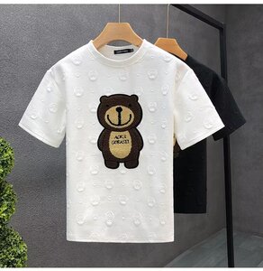 毛巾刺绣潮牌t恤男士短袖夏季新款肌理感卡通情侣半袖青少年穿搭图片