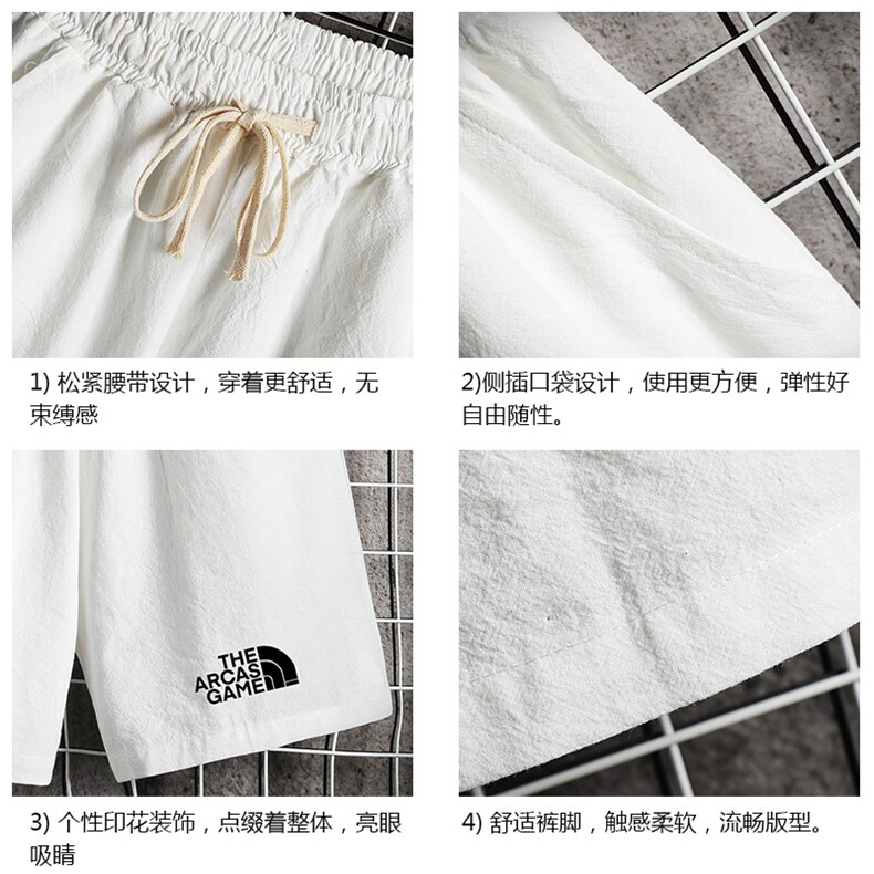 YD33232-P25亚麻短裤男大码棉麻五分裤男中裤沙滩裤网格,男装休闲裤,电商A040A