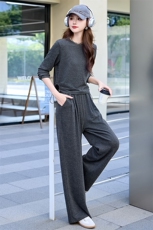 高级感灰色休闲套装女2024秋季新款长袖T恤气质显瘦阔腿裤两件套，女装套装/套裙，依如秀(原杭风阁)