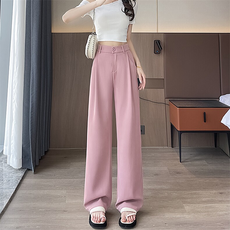 现货灰色西装裤女春夏高腰显瘦高级感垂感西裤直筒冰丝阔腿裤,女装休闲裤,云美莎专业女裤-全店现货