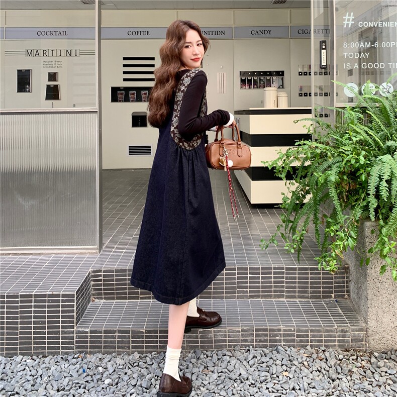 韩版时尚甜酷风拼接连衣裙女2025年秋季新款时尚蝴蝶结设计长裙,女装连衣裙,2B219