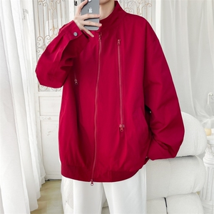JK2608/P65春装新款现货立领夹克男多拉链宽松潮流大码外套上衣图片