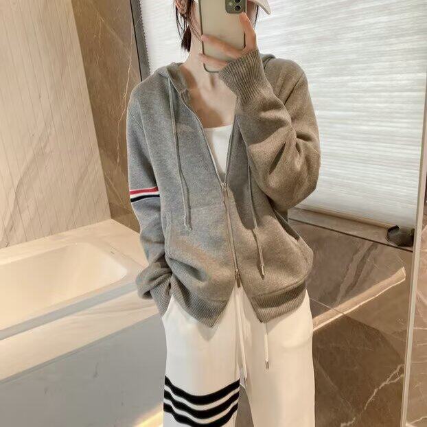 2025春秋新款连帽卫衣针织拉链开衫毛衣洋气外套女打底衫洋气上衣图片