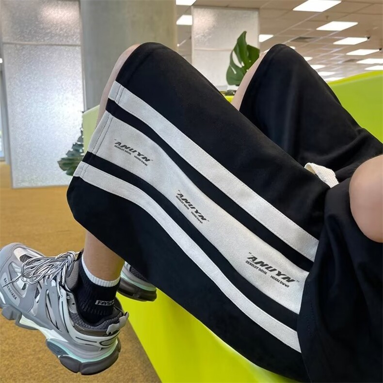 条纹休闲短裤男夏潮中裤港风宽松新款百搭五分直筒裤子K3749-P32,男装牛仔裤,星座412