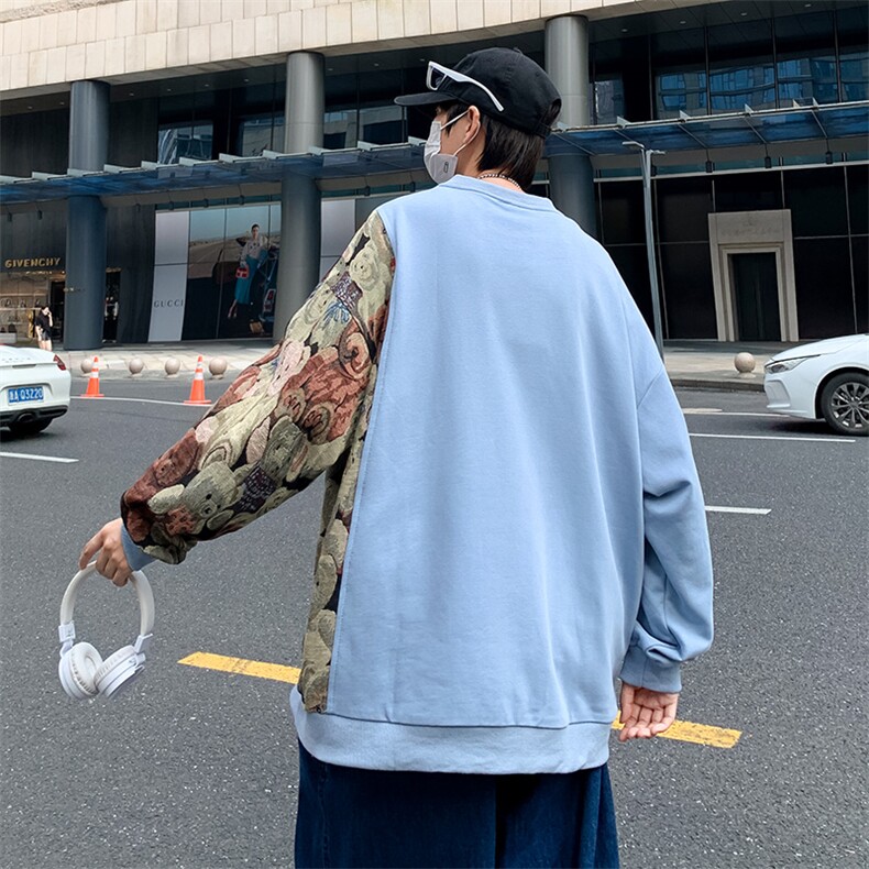 WY632-P25春季新款小熊拼接圆领卫衣,男装卫衣,星座1501-1