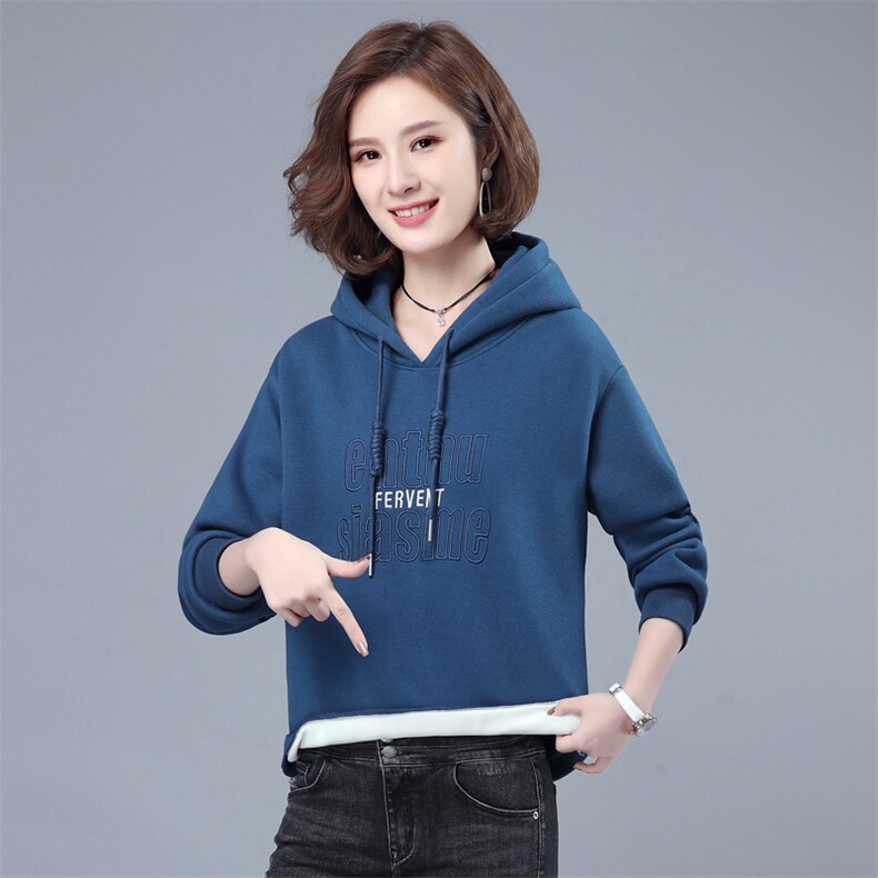 2022年秋季新款加绒加厚卫衣女长袖韩版时尚刺绣连帽上衣服女春秋图片