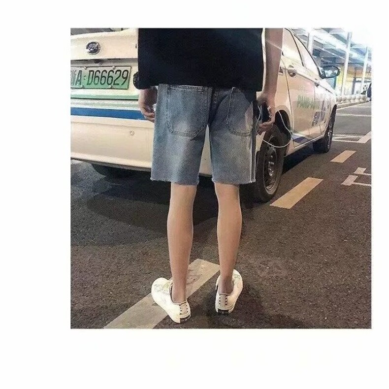 港风破洞牛仔短裤男潮牌网红五分裤嘻哈潮流百搭宽松,男装牛仔裤,星座506A