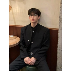 新中式垫肩中山装西服外套男春秋风痞帅休闲西装夹克XZ35，男装夹克，星座1116A（原606A-3）