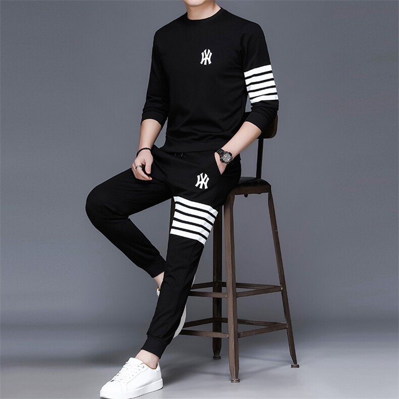 中年运动套装男春秋季爸爸秋装套装圆领卫衣两件套运动服时尚百搭图片