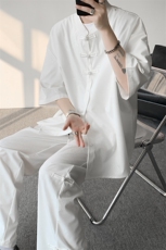 风男装中式盘扣冰丝套装立领短袖衬衫唐装两件套TZ1702特批80，男装衬衫，电商B238