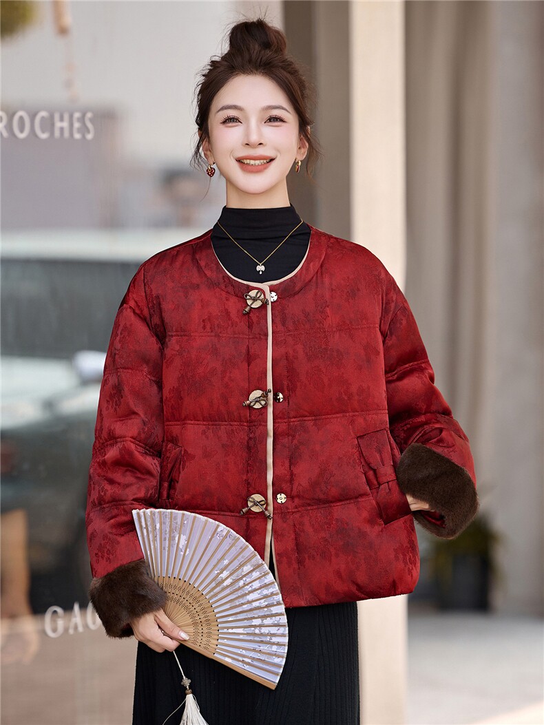 现货现货新中式羽绒服短款2025新款90白鸭绒外套数据好主推款现货,女装羽绒服,一安秀