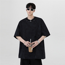 时尚复古脏脏款吊染个性百搭舒适宽松小众小领口短袖T809-P38，男装T恤，电商C307