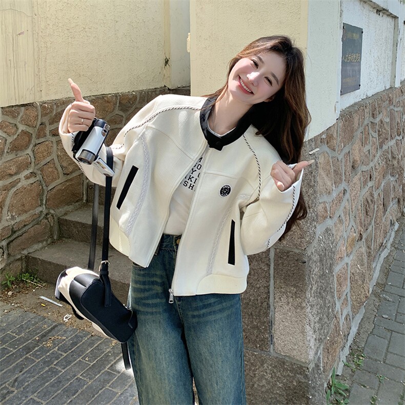 撞色设计小香风棒球服外套女春秋2025新款高级感小个子夹克学院风,女装短外套,2C198