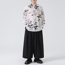 C8605P65无影墻高品质水墨印花盘扣新中式风唐装汉服衬衫，男装衬衫，电商A026