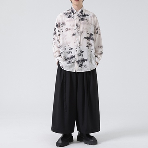 C8605 P65 无影墻 高品质水墨印花盘扣新中式风唐装汉服衬衫图片