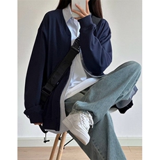 日系复古条纹衬衫拼接假两件卫衣开衫女春秋针织长袖外套CW53，男装衬衫，星座1116A（原606A-3）