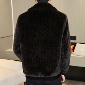 冬季加厚仿水貂绒男士翻领大码毛呢夹克外套X211-P115图片