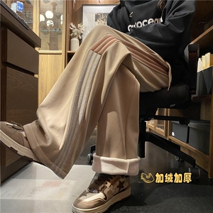 INS冬季新款加绒加厚保暖条纹宽松休闲卫裤B313-K842JR-特p45控88图片