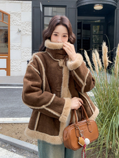 25冬季新款皮毛一体加绒加厚外套2B138-806-P185K280，女装短外套，2B138