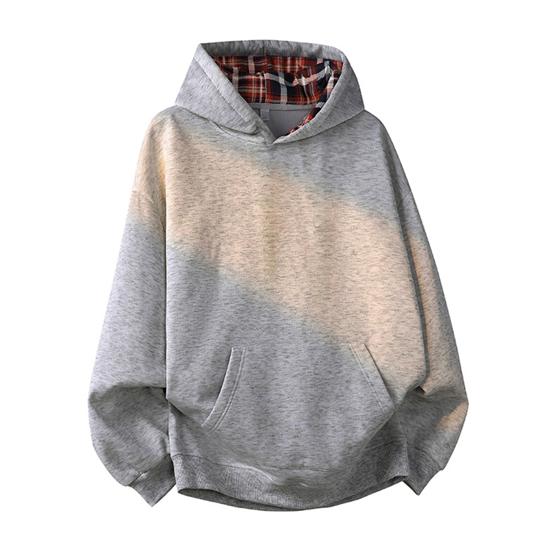 抖音得物高品质美式高街重磅结构设计假两件格子连帽卫衣外套W106，男装卫衣，电商A486