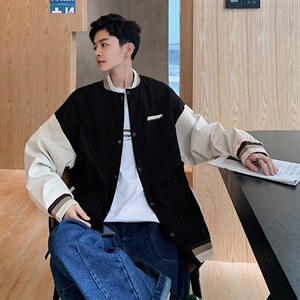 外套男2021春秋宽松大码港风棒球服青少年立领百搭夹克 W1266-P48图片