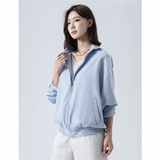 WE2003-P64欧若风蓝白条纹翻领外套，女装短外套，电商B323A