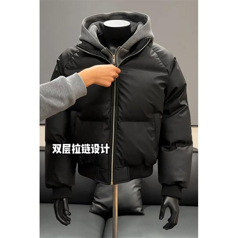 现货高品质重磅工艺美式高街假两件PU皮棉衣男女加厚棉服外套,男装棉衣,电商A486-1