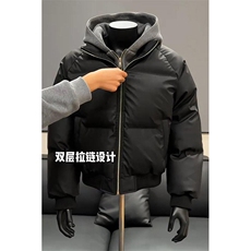 现货高品质重磅工艺美式高街假两件PU皮棉衣男女加厚棉服外套，男装棉衣，电商A486-1