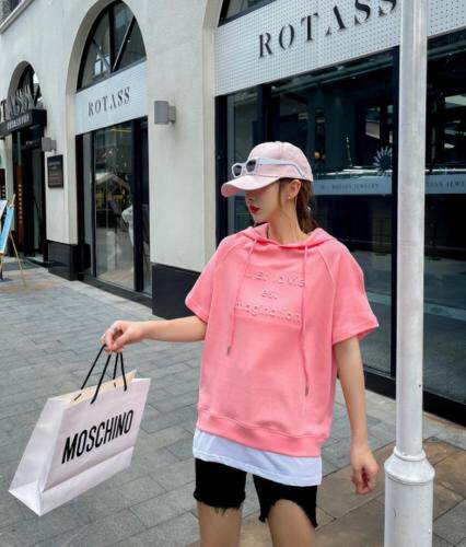 现货，戴帽短袖卫衣，女装卫衣/绒衫，E·贝空间