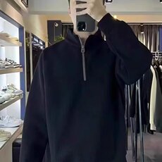 简约百搭半拉链立领卫衣男秋季新款重磅纯色肌理宽松休闲内搭上衣，男装卫衣，星座506A