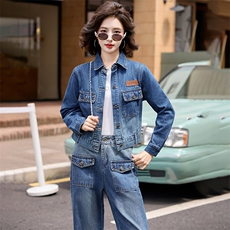 现货韩版时尚牛仔套装女春2024新款洋气显瘦显高牛仔两件套装潮，女装套装/套裙，跑量工厂店