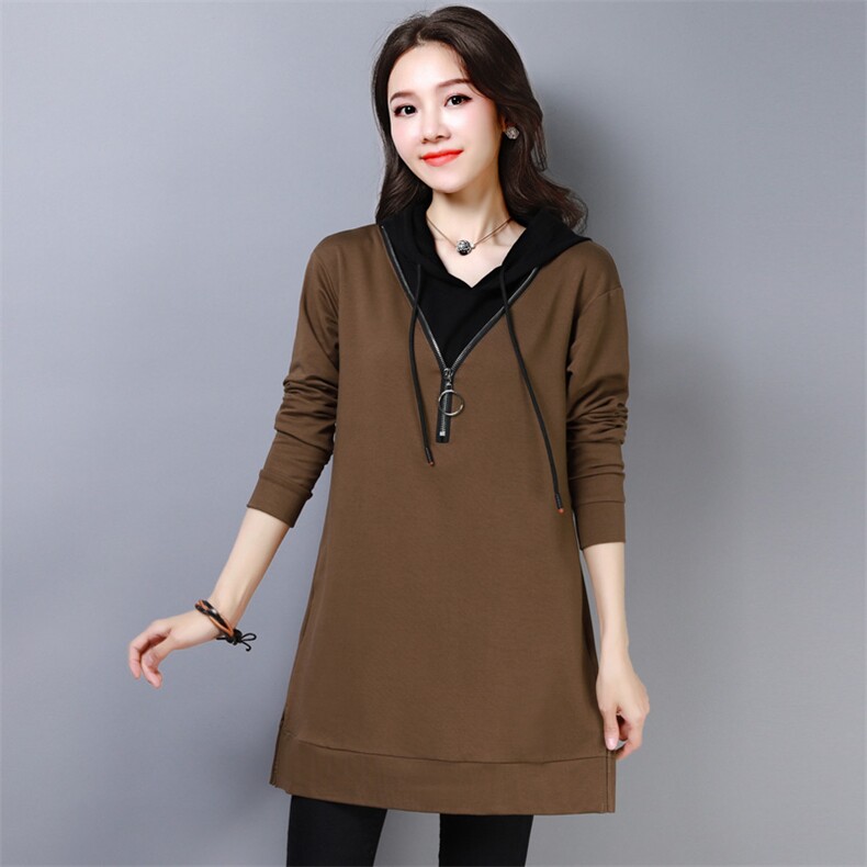 中长款时尚舒适连帽气质T恤潮流长袖简约2021年春季，女装T恤，丽影随形