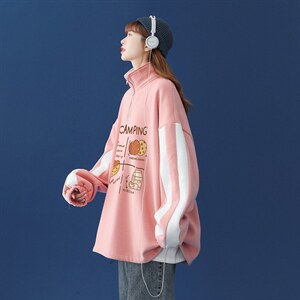 中性风 2026秋季新品半拉链宽松卡通印花百搭情侣卫衣B208p55控68图片
