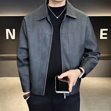 25881-M-4XL-P145店主风秋季男士休闲百搭明线设计翻领皮衣外套男，男装皮衣，电商B255