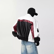 JK8574-P68美式pu皮衣飞行员夹克男款情侣拼接撞色痞帅高级感，男装皮衣，电商B323A